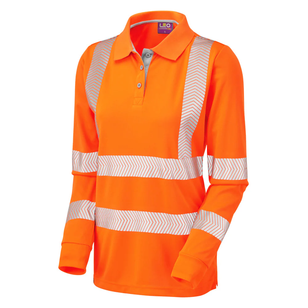 Leo Workwear Pollyfield Iso 20471 Cl 2 Coolviz Plus Women'S Sleeved Polo Shirt - Image 3