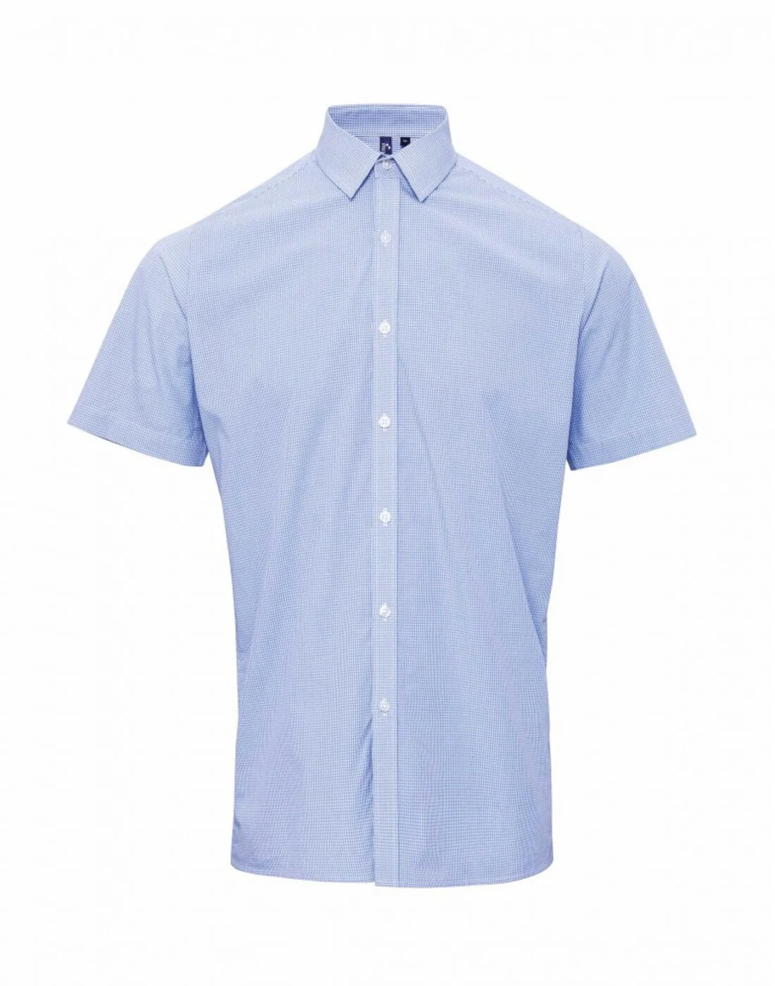 Premier Men's Short Sleeve Gingham Cotton Microcheck Shirt - Image 3