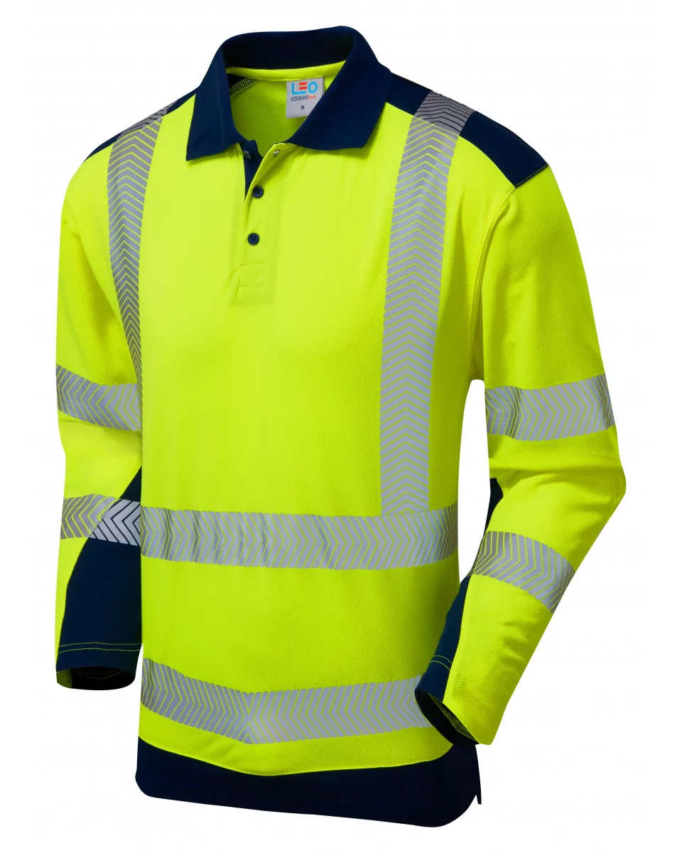 Leo Workwear Wringcliff Iso 20471 Class 2 Dual Colour Coolviz Plus Sleeved Polo Shirt - Image 3